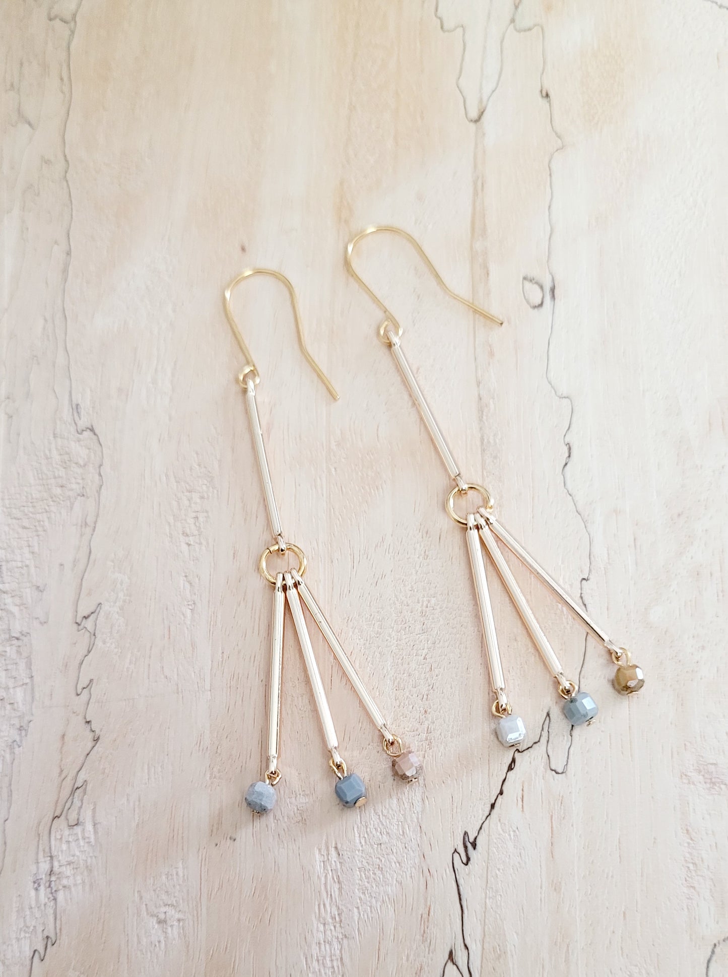 Gold and Agate Tube Earrings