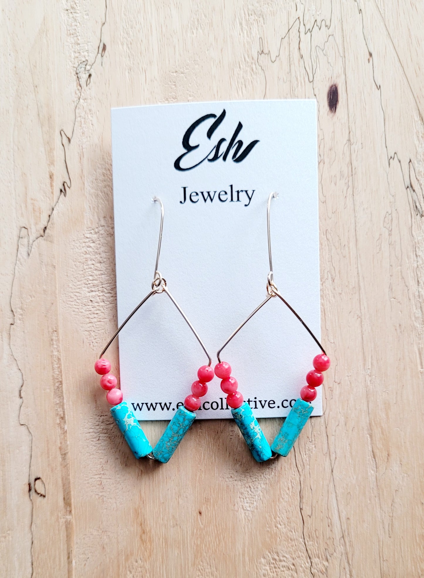 Jasper & Coral Rhombus Earrings
