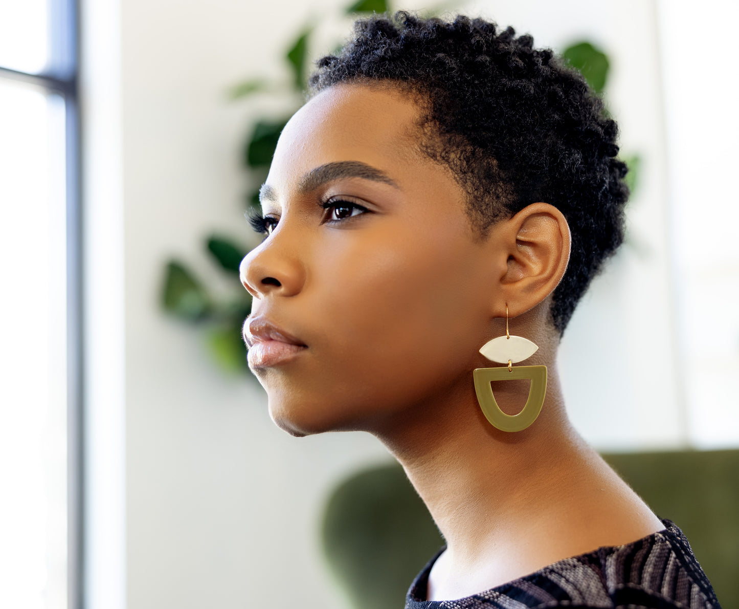 Olive and Gold Cellulose Earrings