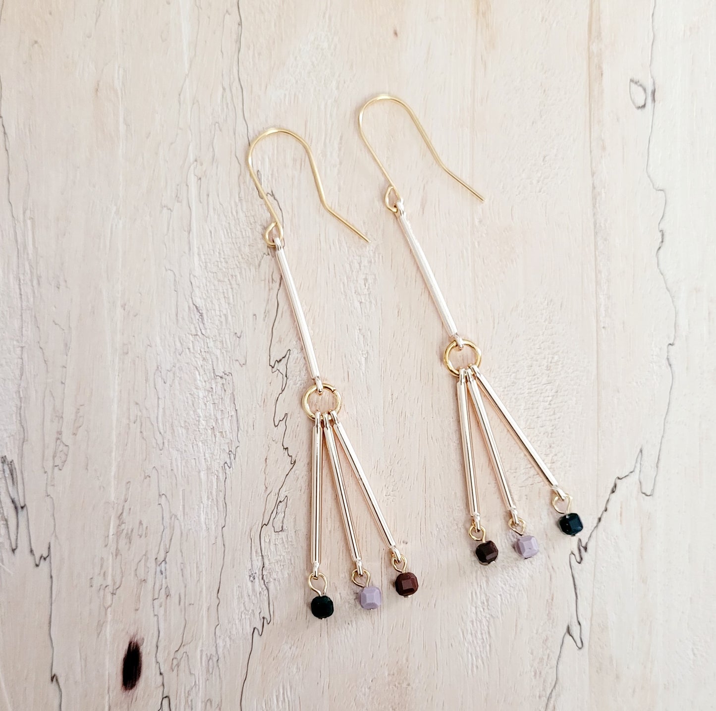 Gold and Agate Tube Earrings