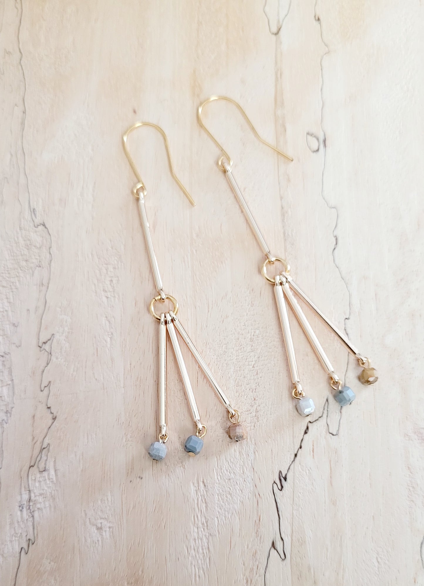 Gold and Agate Tube Earrings