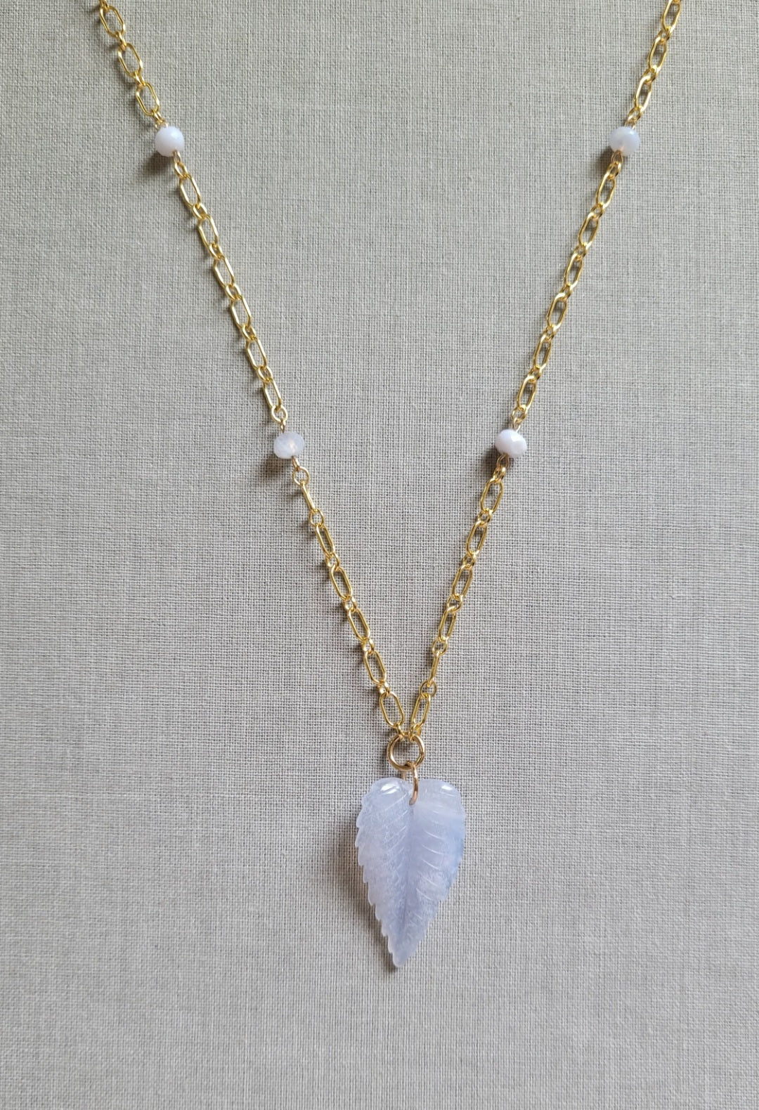 Blue Lace Agate Leaf Necklace