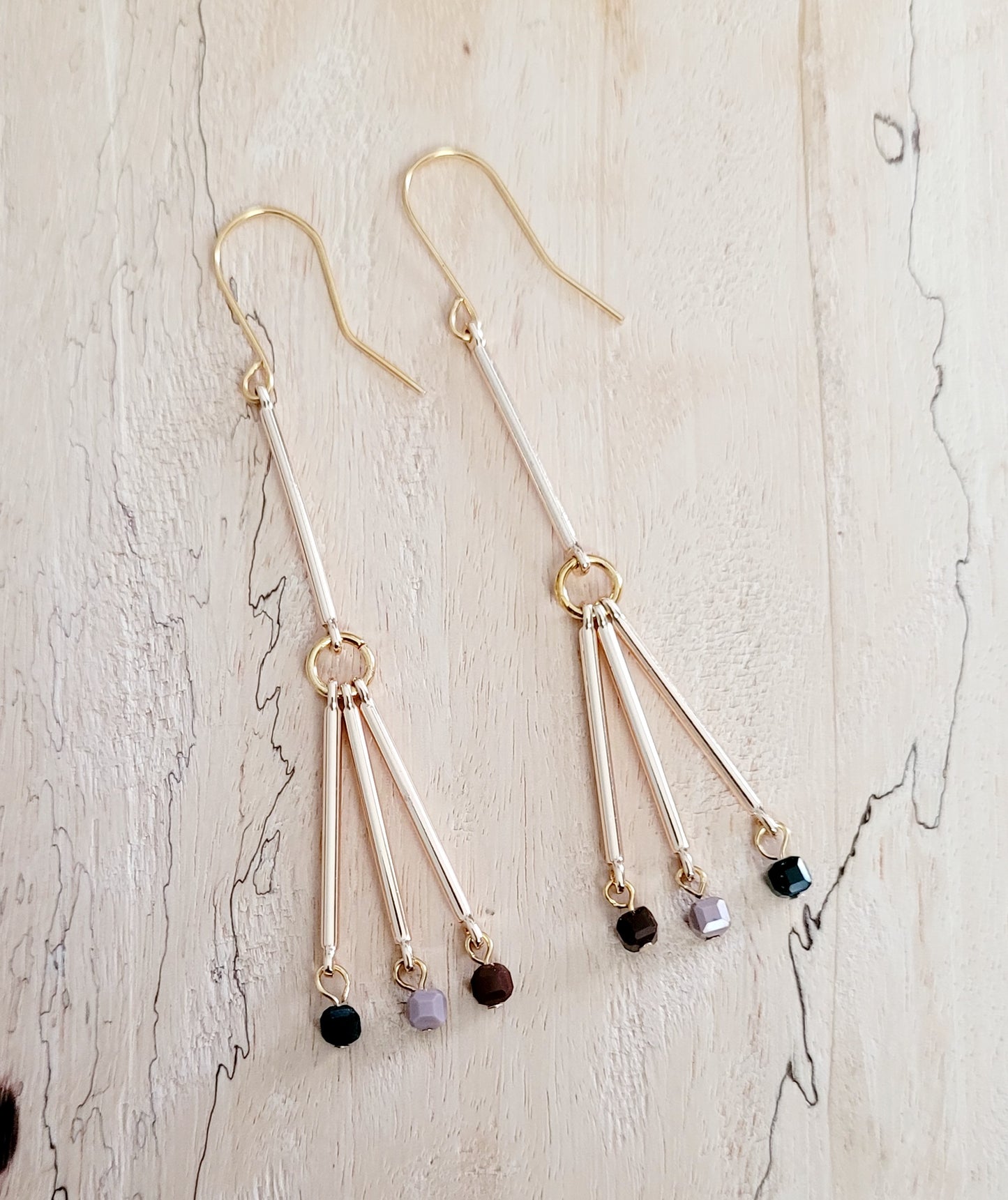 Gold and Agate Tube Earrings