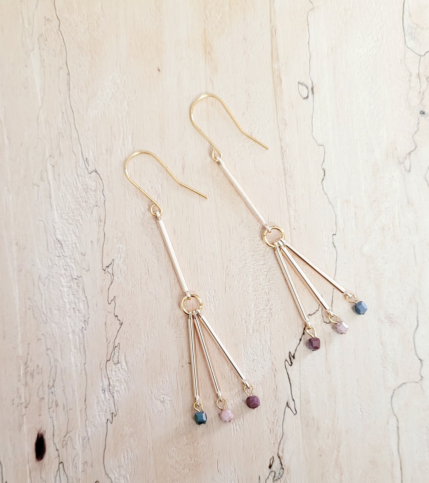 Gold and Agate Tube Earrings