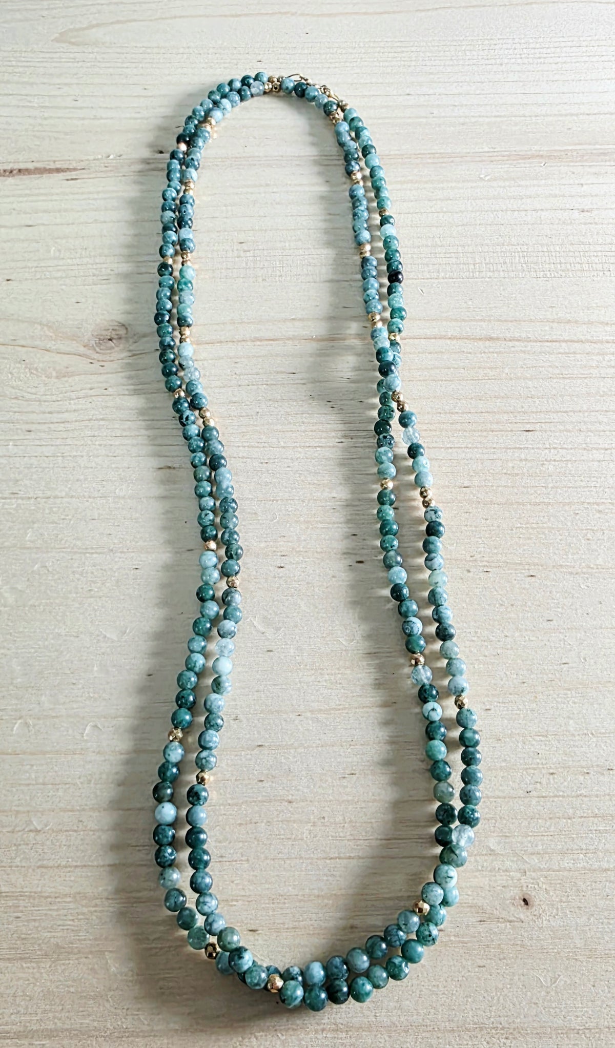 Green & Gold Necklace and Wrap Bracelet (L/XL)