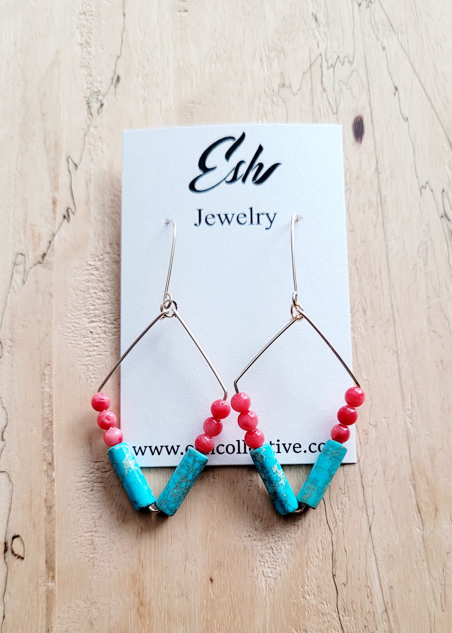 Jasper & Coral Rhombus Earrings