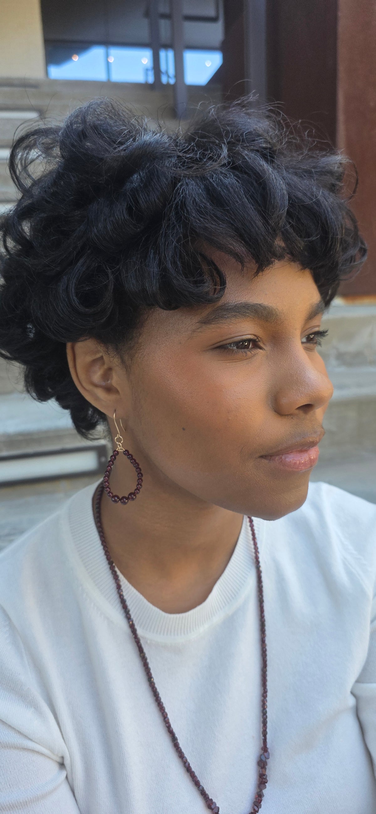 Garnet Teardrop Hoop Earrings