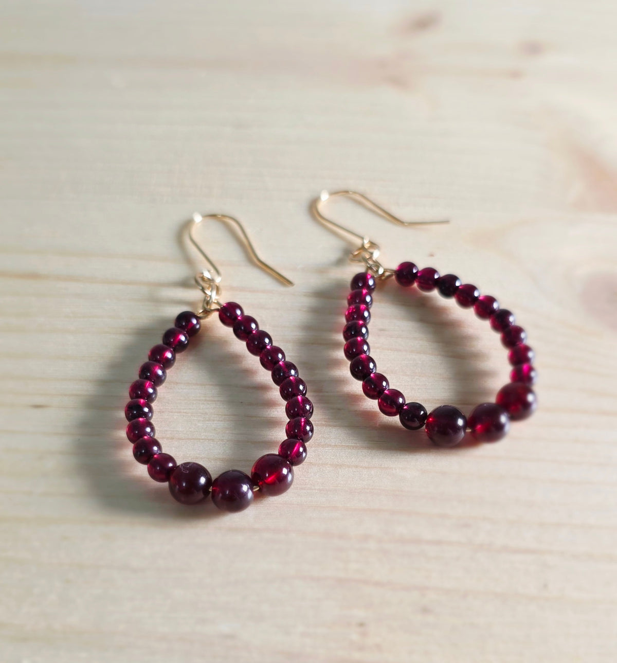 Garnet Teardrop Hoop Earrings