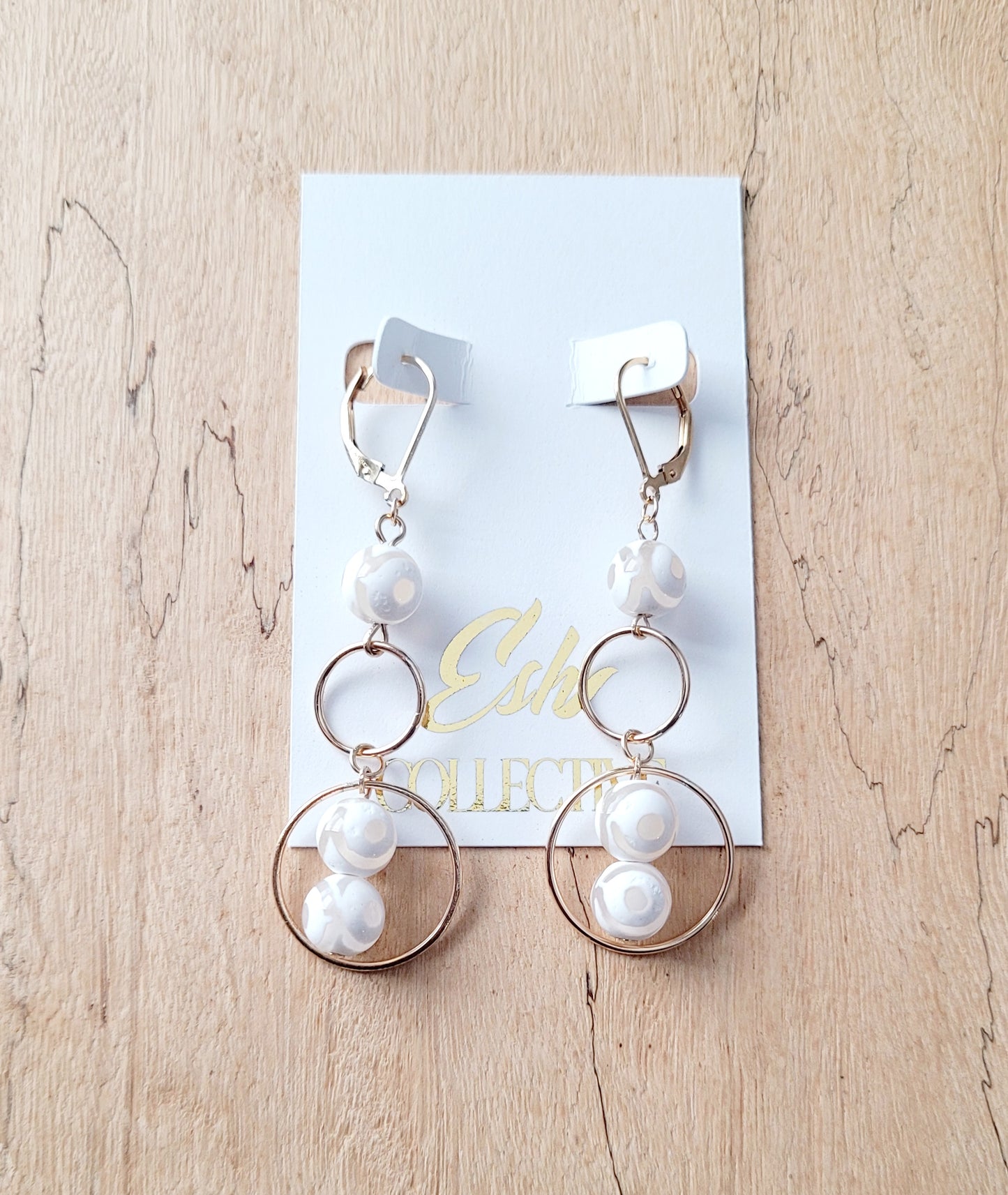 White and Gold Agate Earrings