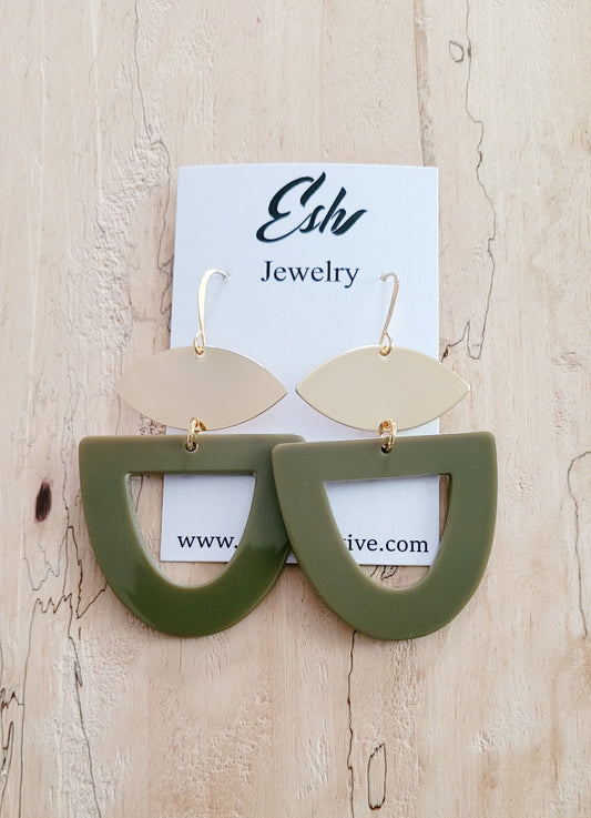 Olive and Gold Cellulose Earrings