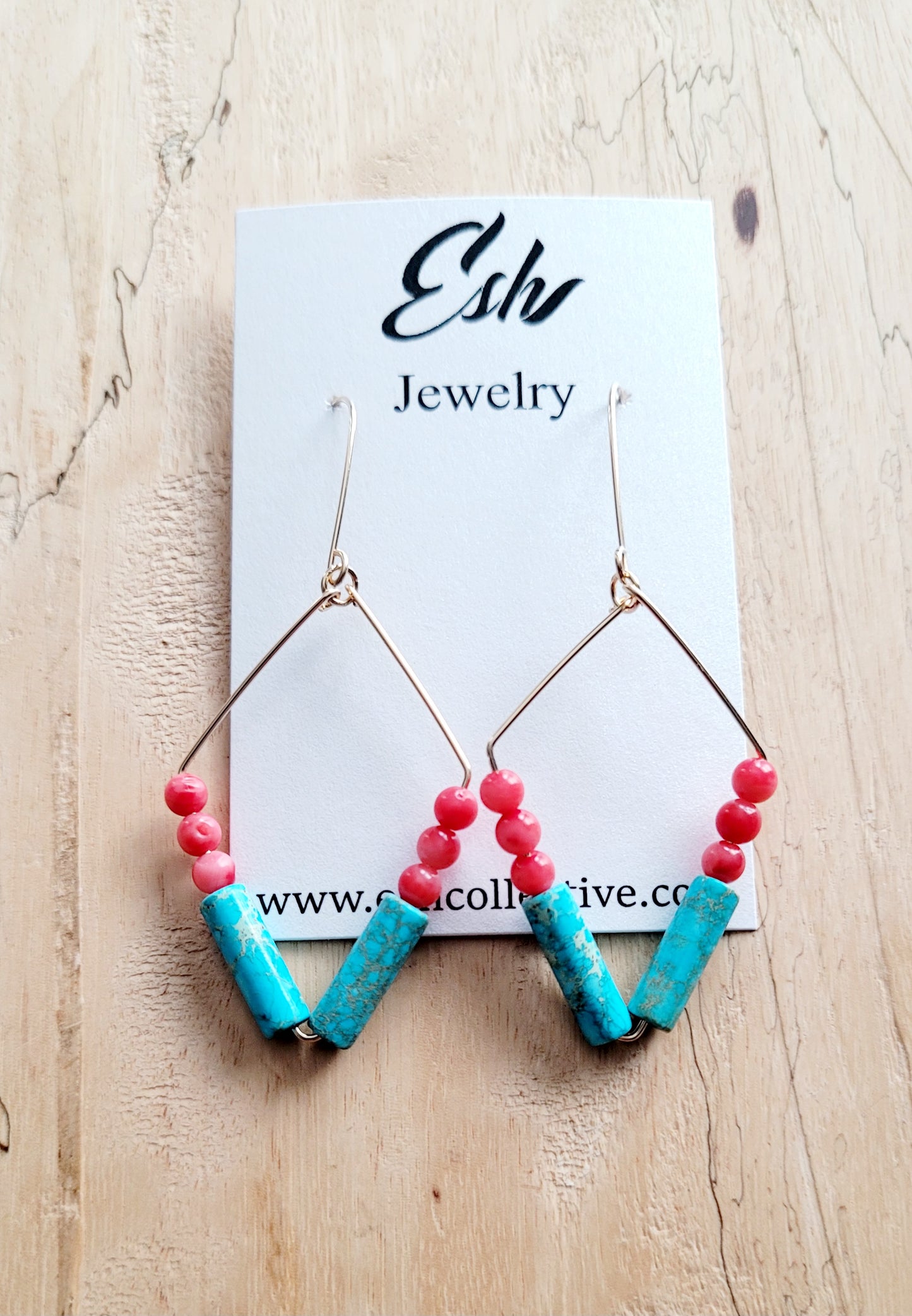 Jasper & Coral Rhombus Earrings