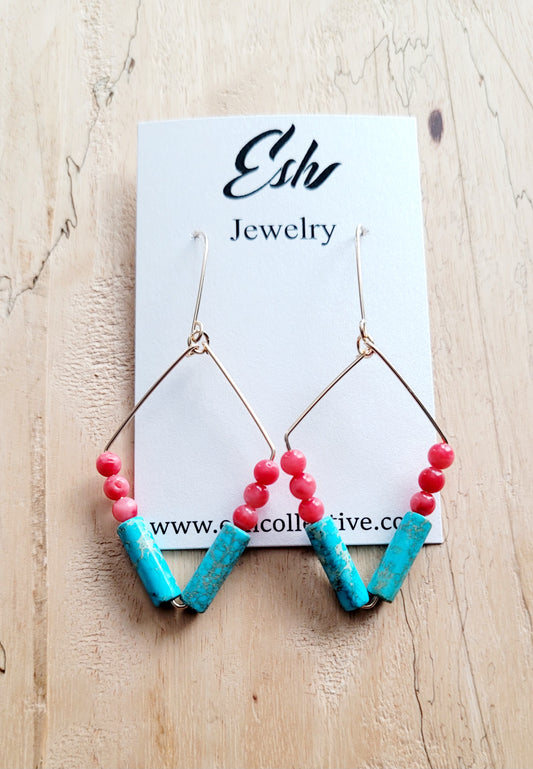 Jasper & Coral Rhombus Earrings
