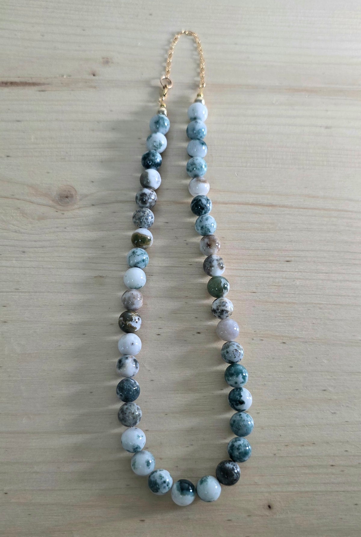 Green Necklace, Tree Agate, Chunky Bead