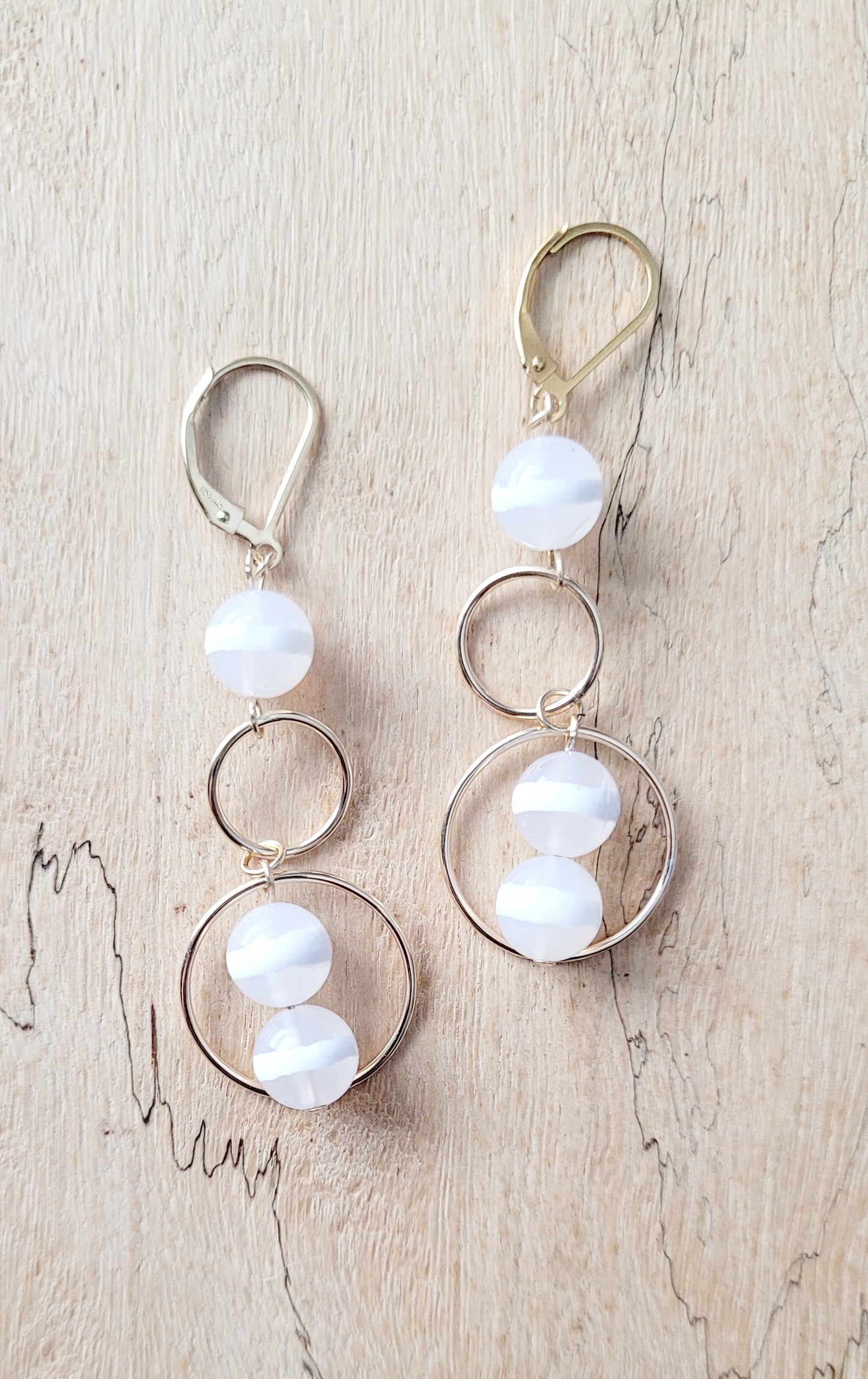 White and Gold Agate Earrings