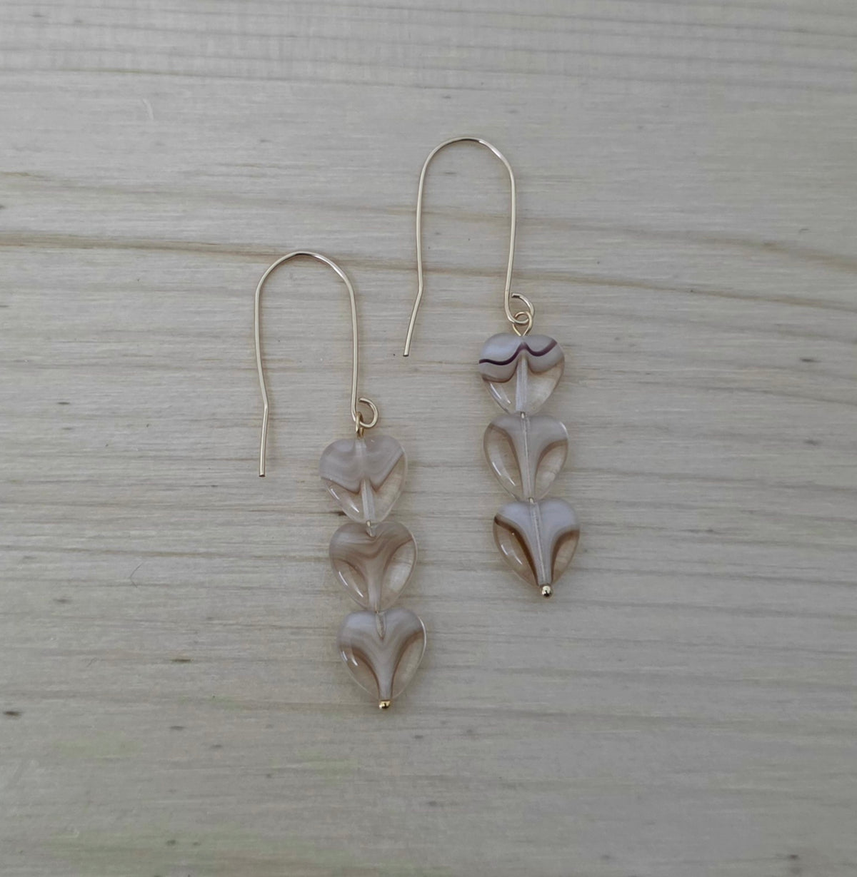 Tan Givre Heart Earrings