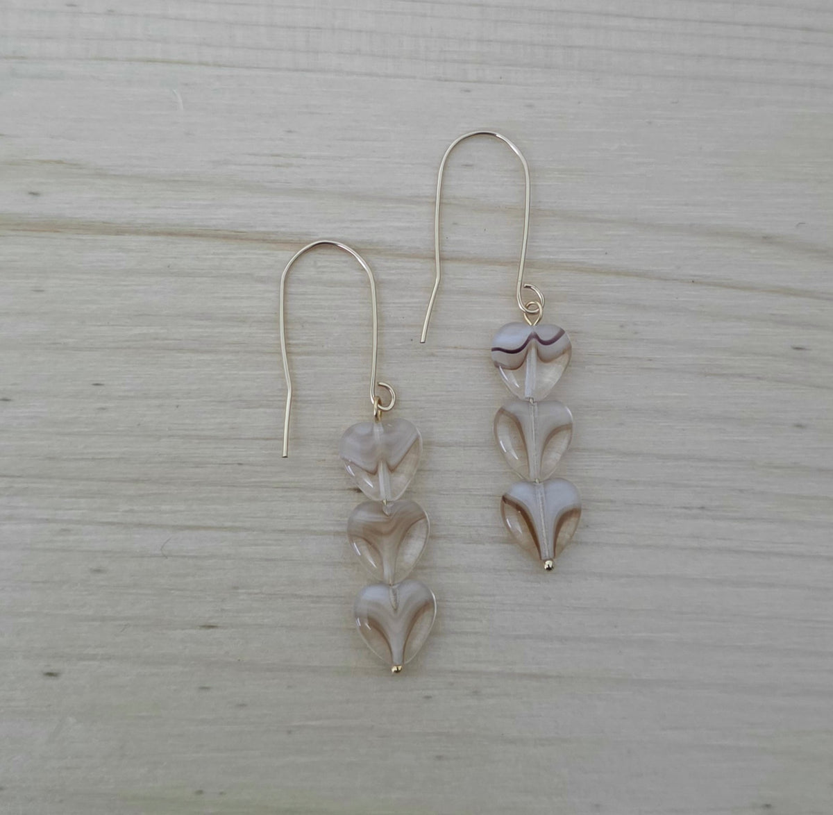 Tan Givre Heart Earrings