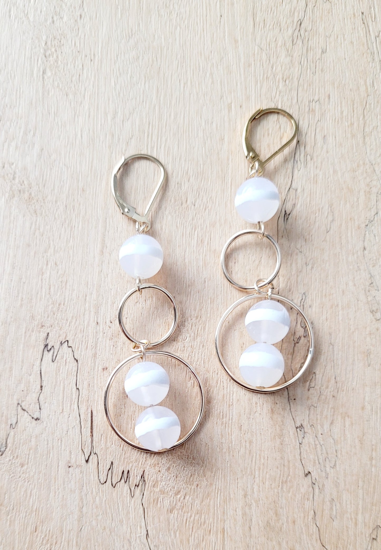 White and Gold Agate Earrings