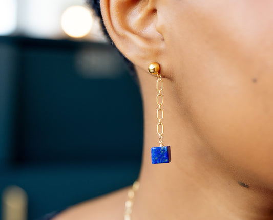 Lapis Lazuli Cube Earrings