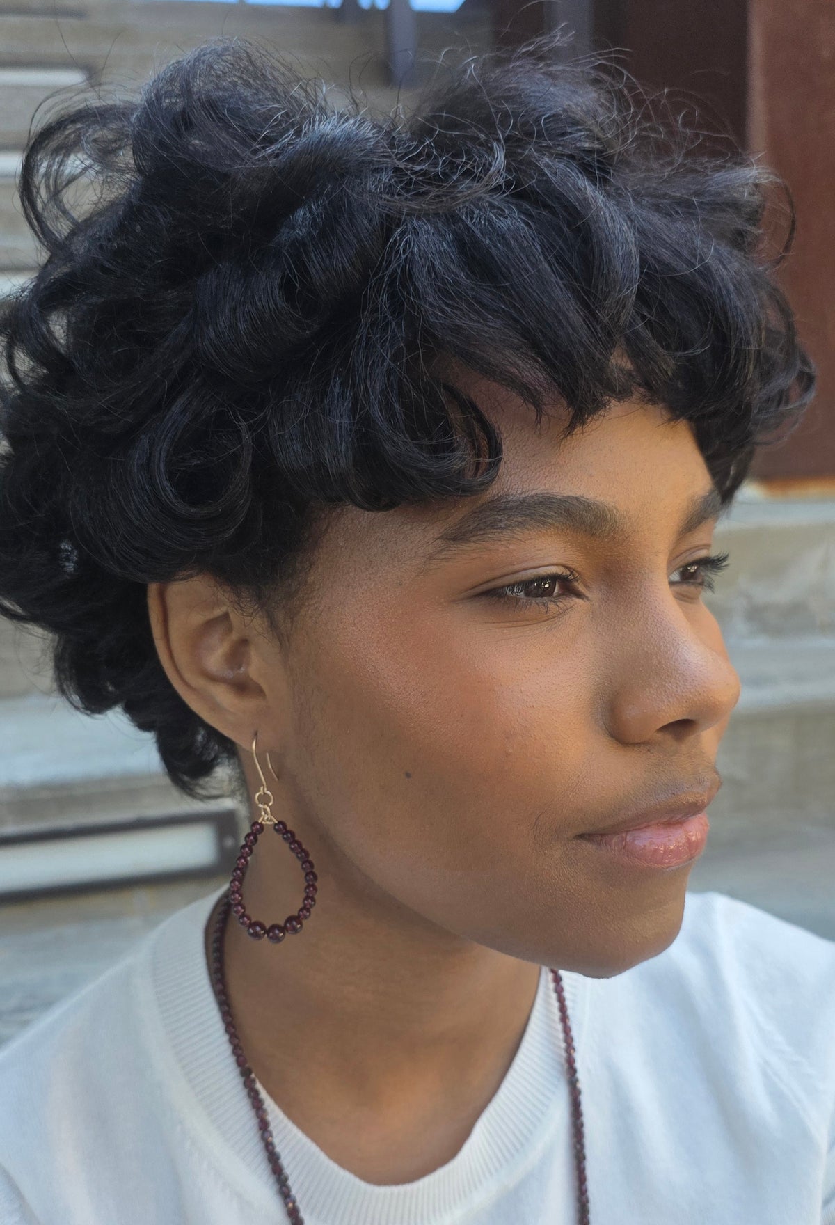 Garnet Teardrop Hoop Earrings