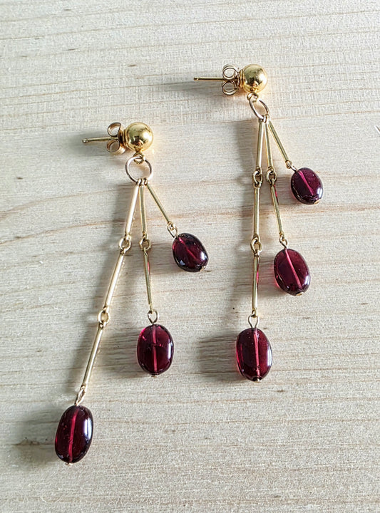Garnet 3 Strand Earrings