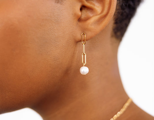 Pearl Paperclip Earrings