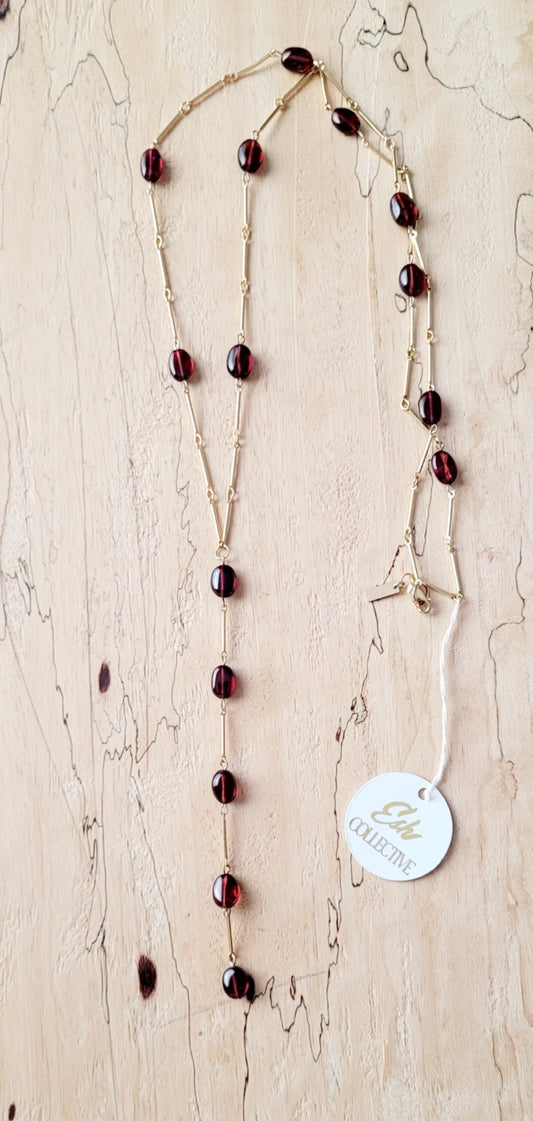 Garnet & Gold Lariat Necklace