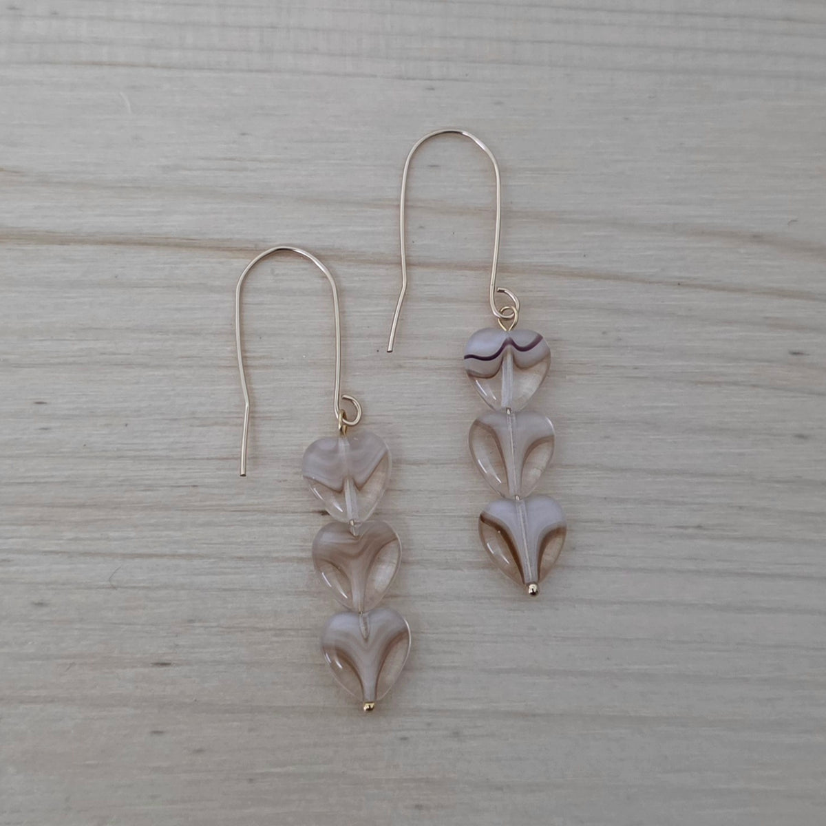 Tan Givre Heart Earrings