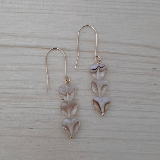 Tan Givre Heart Earrings