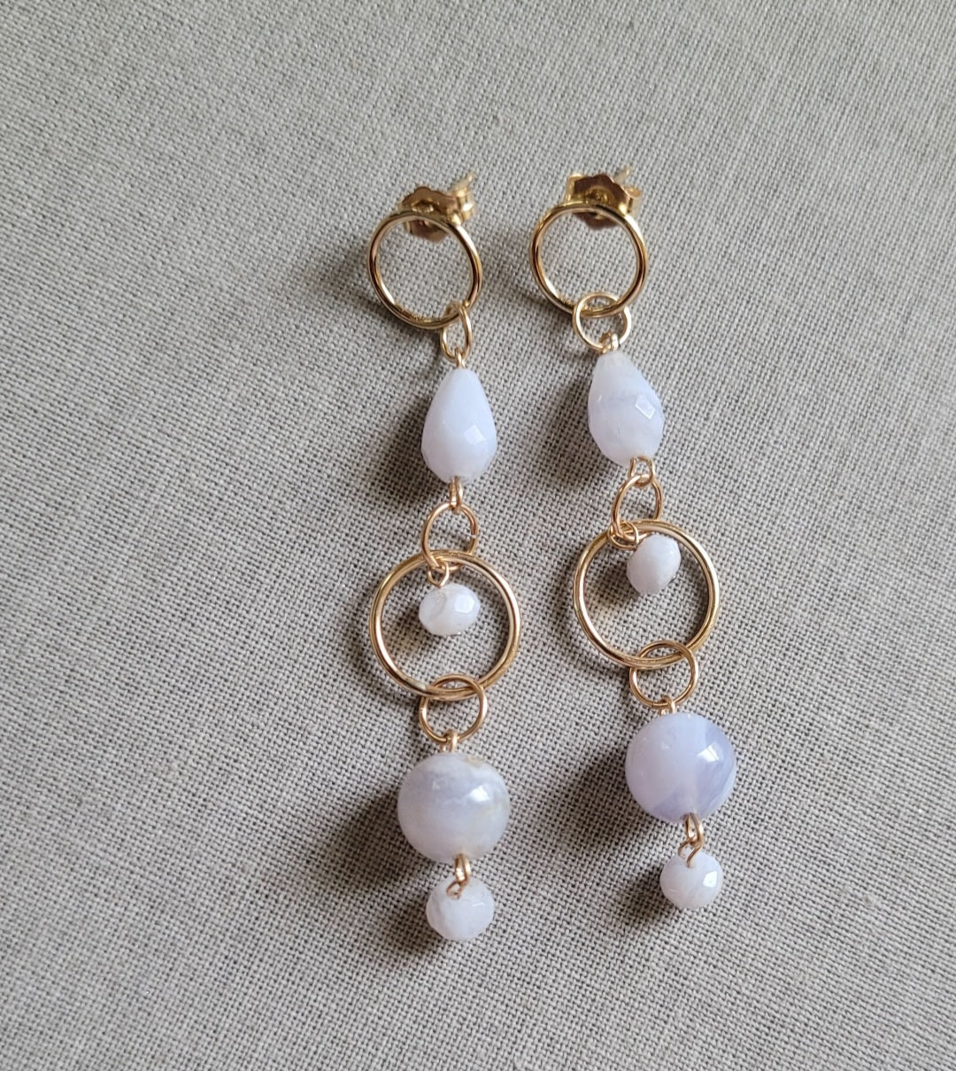 Blue Lace Agate Geometric Earrings