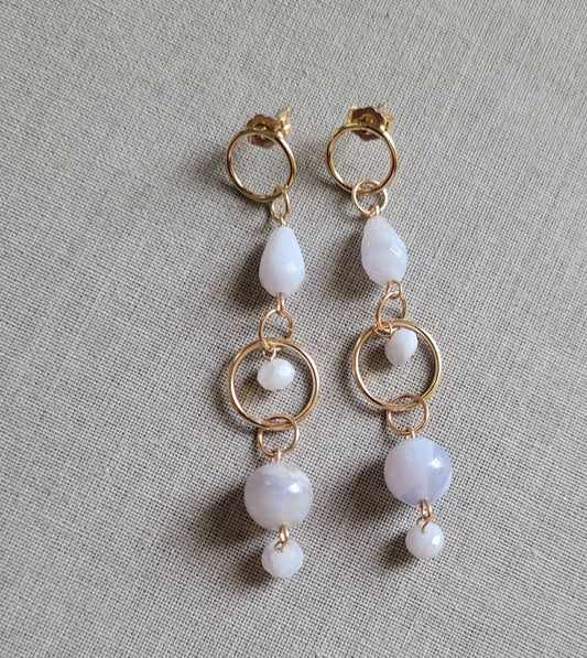 Blue Lace Agate Geometric Earrings