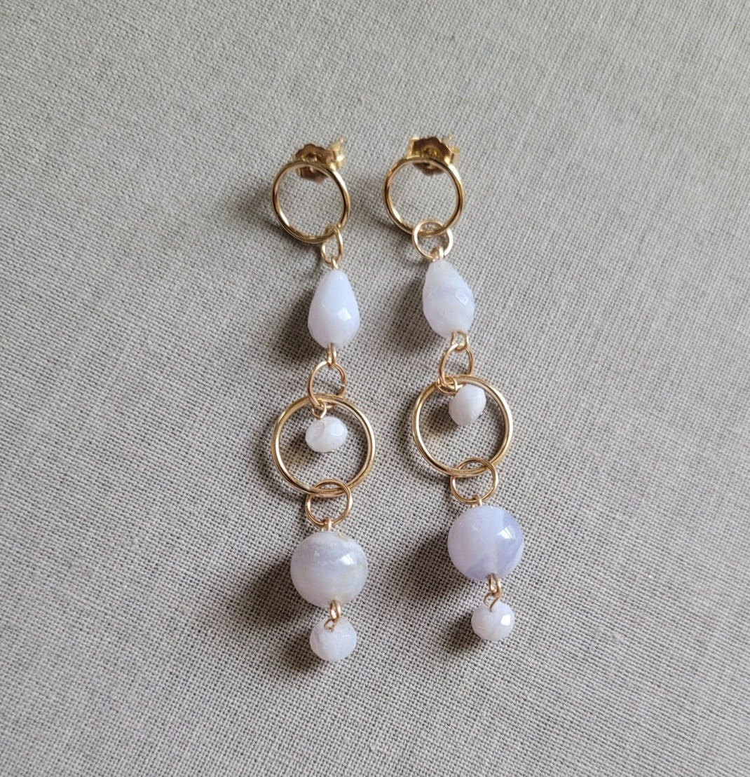 Blue Lace Agate Geometric Earrings