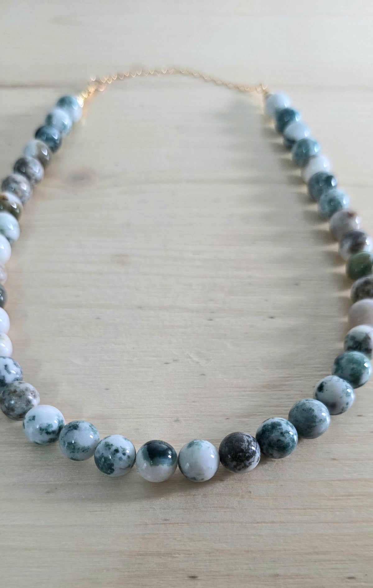 Green Necklace, Tree Agate, Chunky Bead