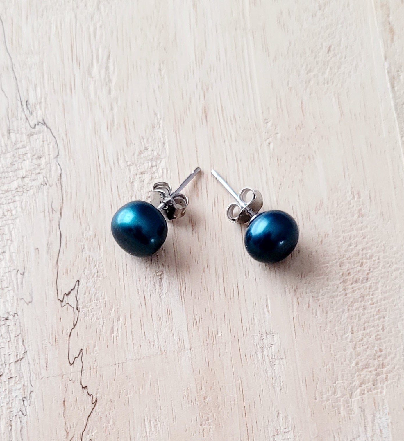 Green Pearl Post Earrings