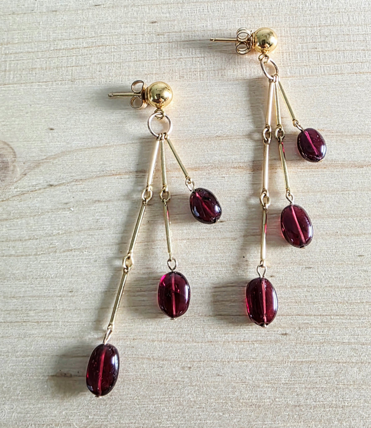 Garnet 3 Strand Earrings