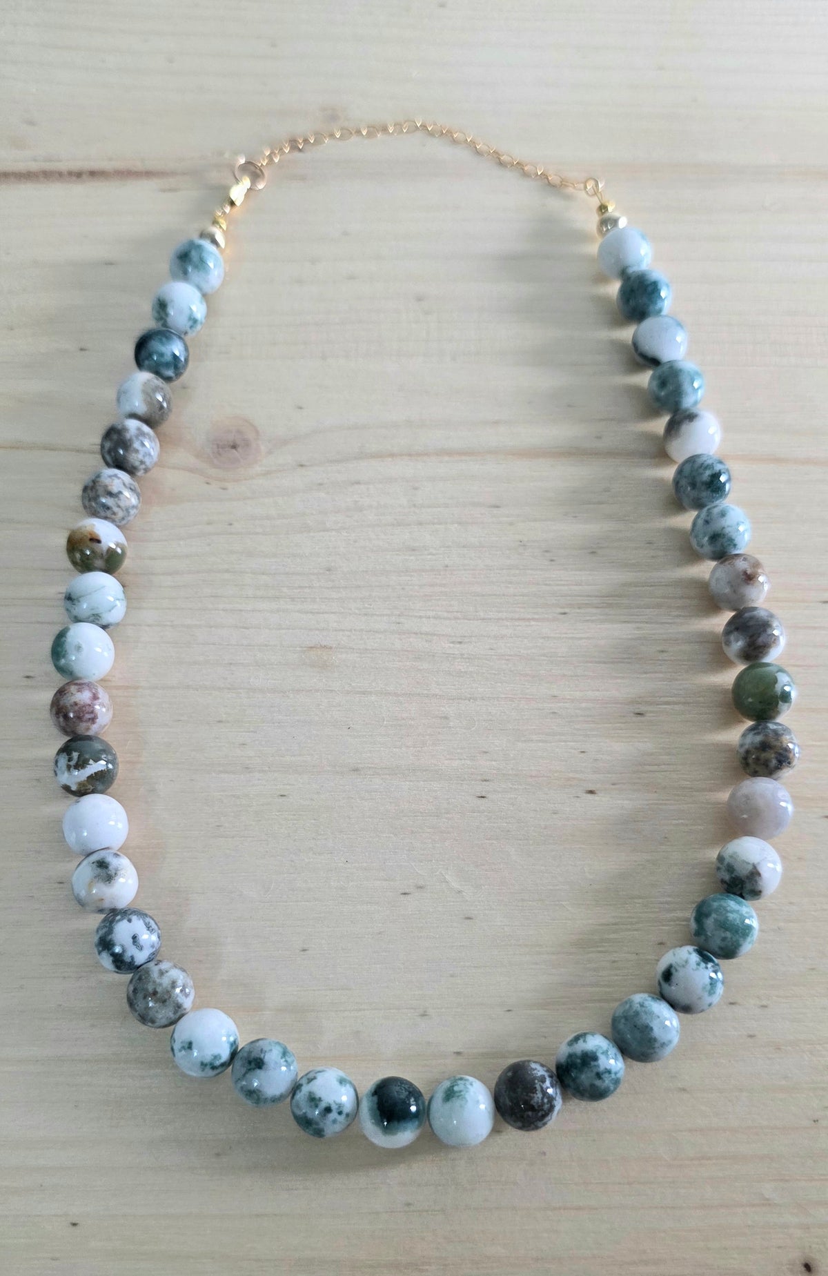 Green Necklace, Tree Agate, Chunky Bead