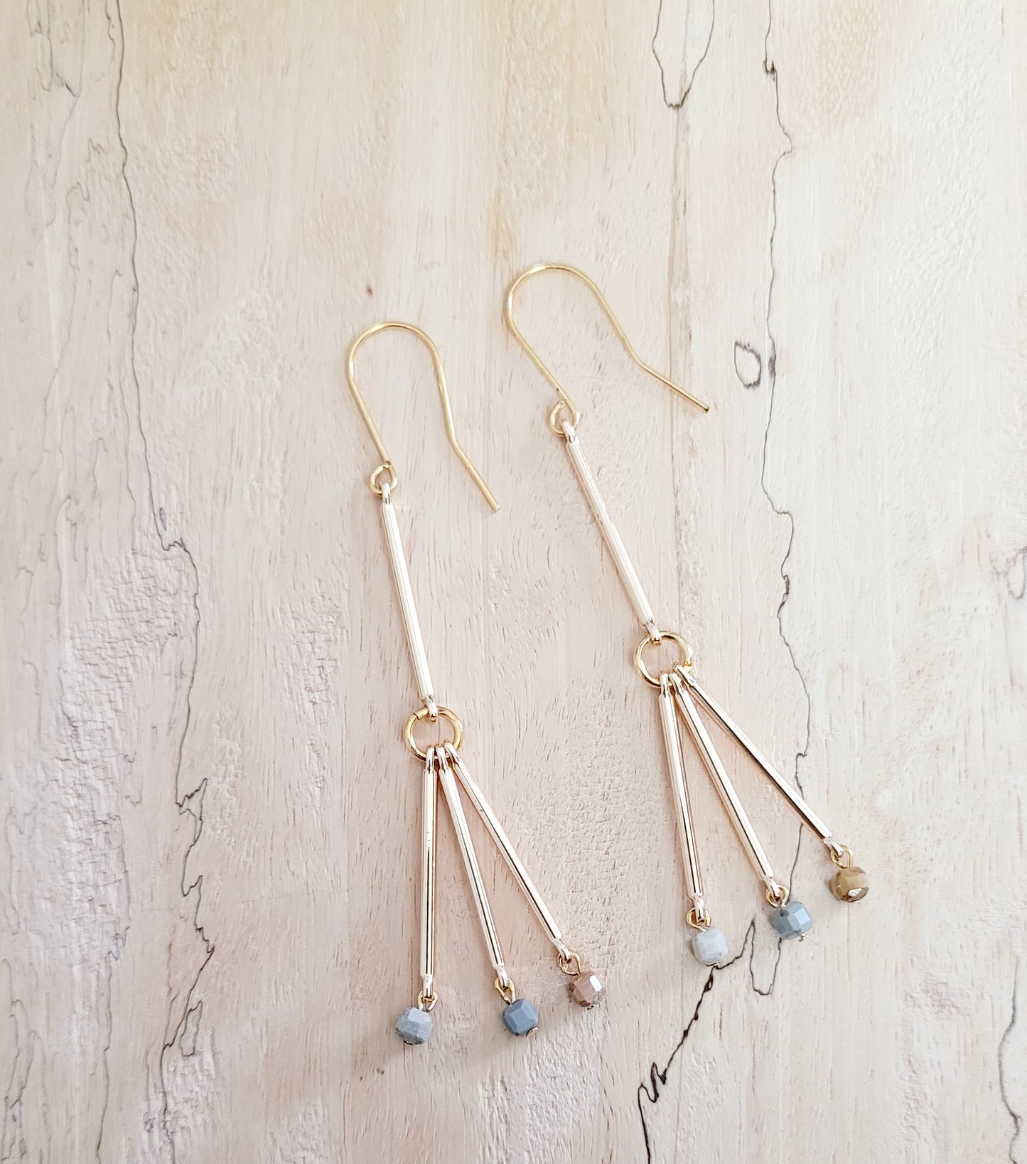 Gold and Agate Tube Earrings