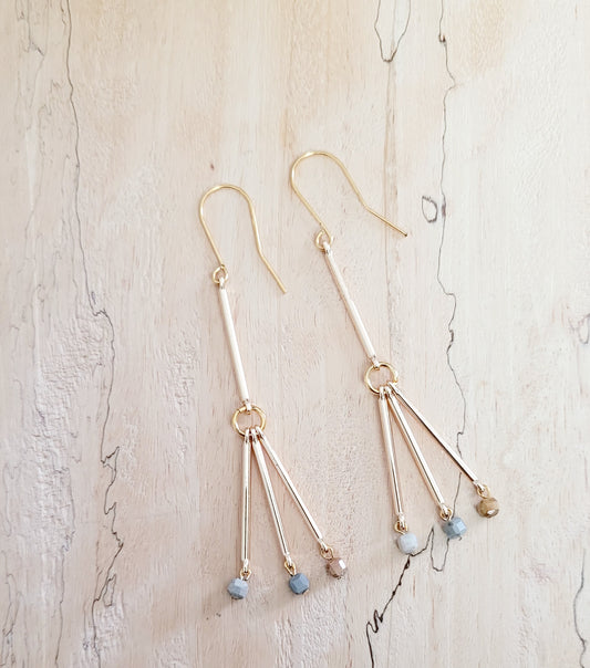 Gold and Agate Tube Earrings