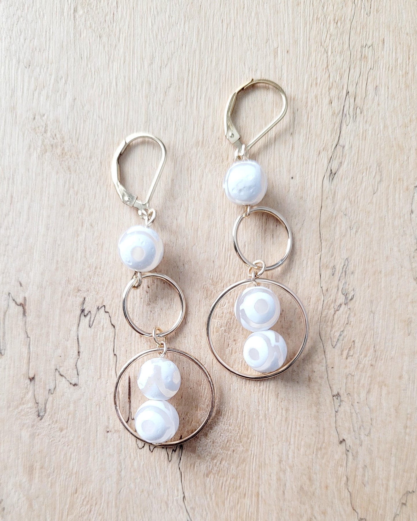 White and Gold Agate Earrings