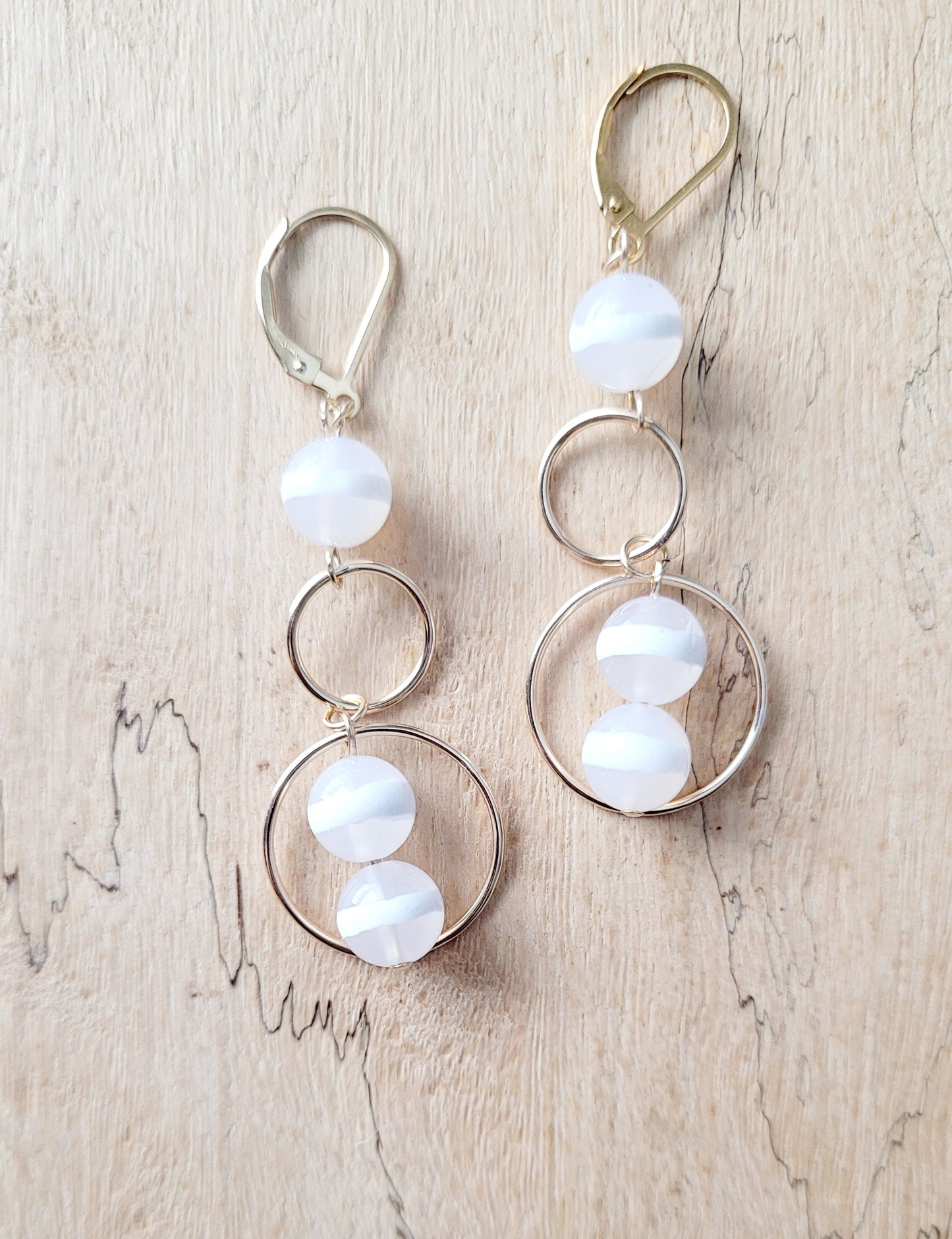 White and Gold Agate Earrings