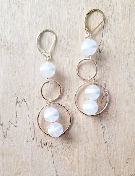 White and Gold Agate Earrings