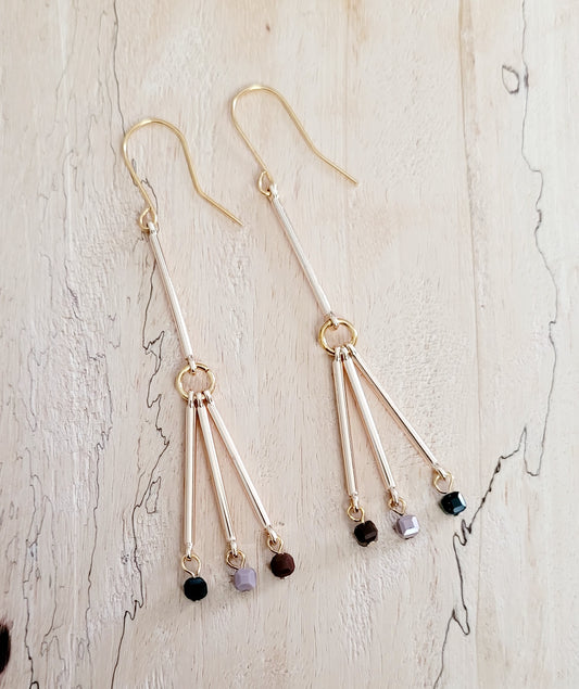 Gold and Agate Tube Earrings