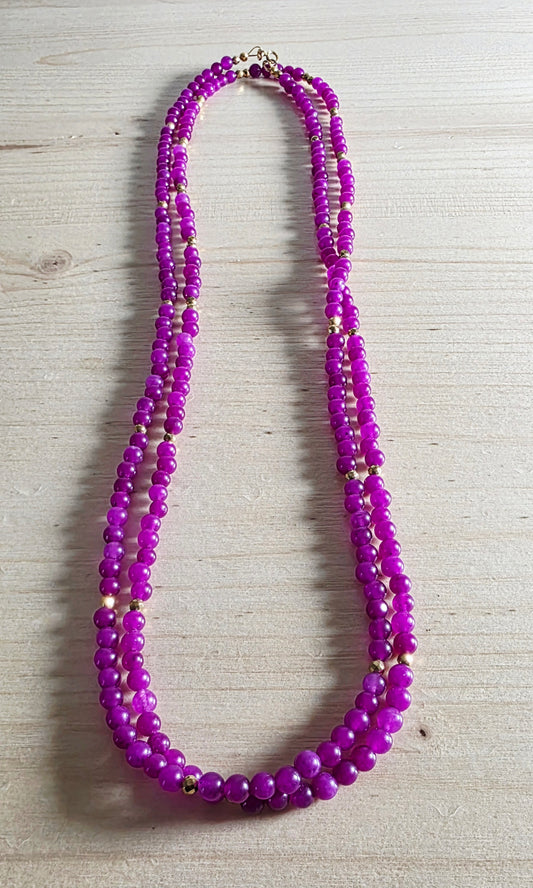 Magenta & Gold Necklace and Wrap Bracelet (L/XL)