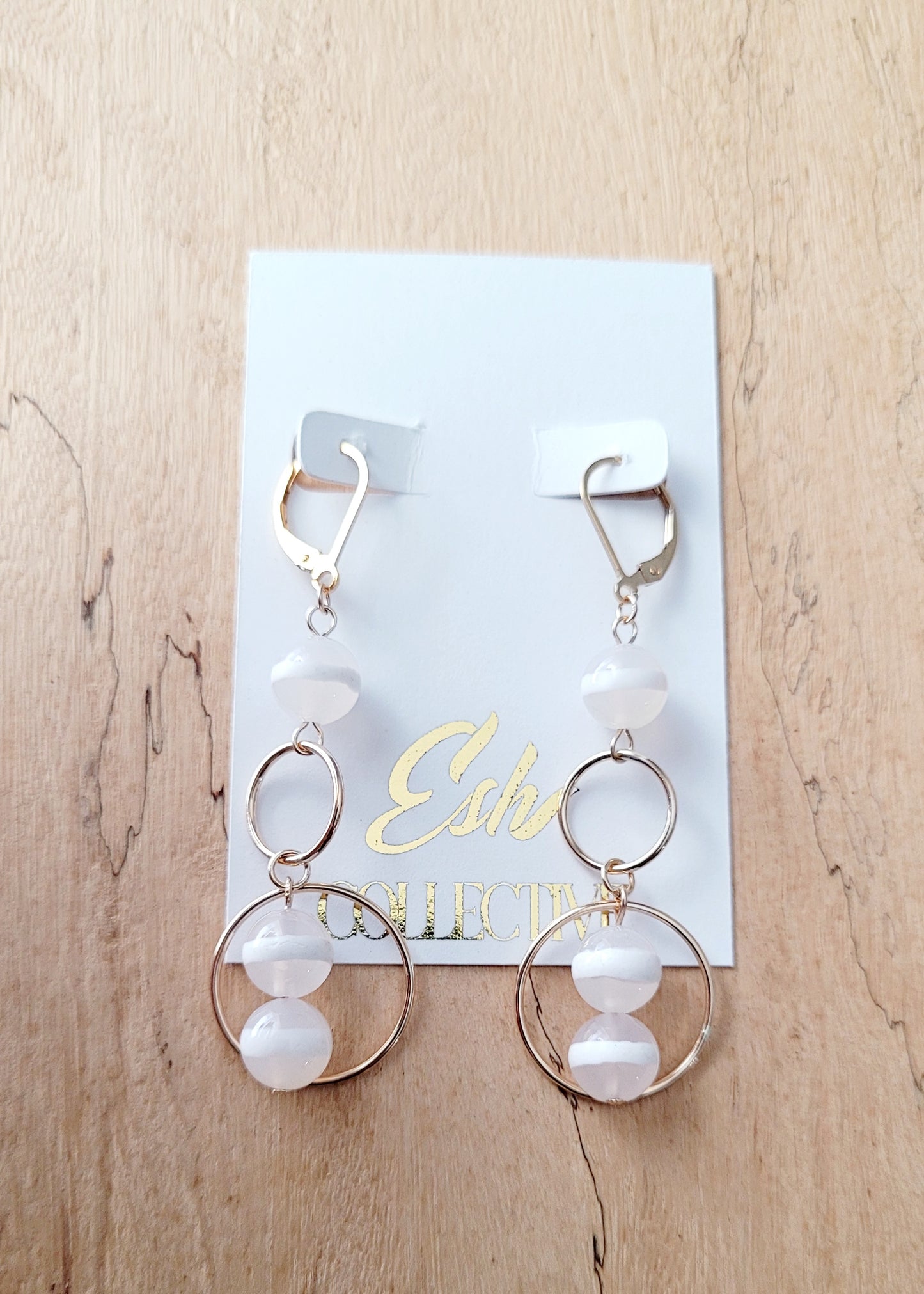 White and Gold Agate Earrings