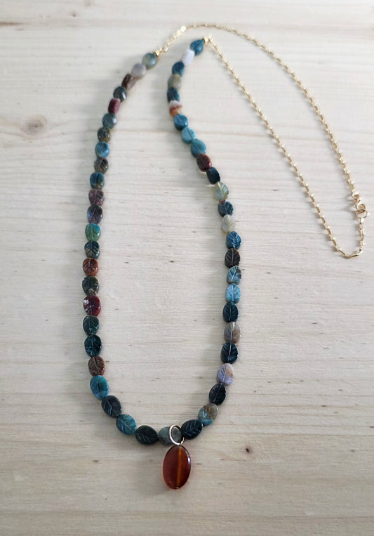 Multicolor Leaf Agate Necklace