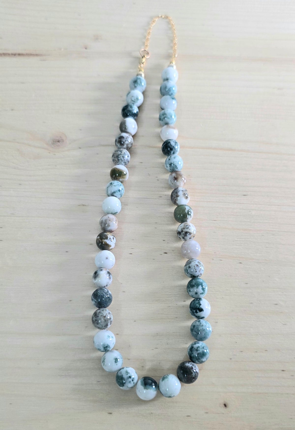 Green Necklace, Tree Agate, Chunky Bead