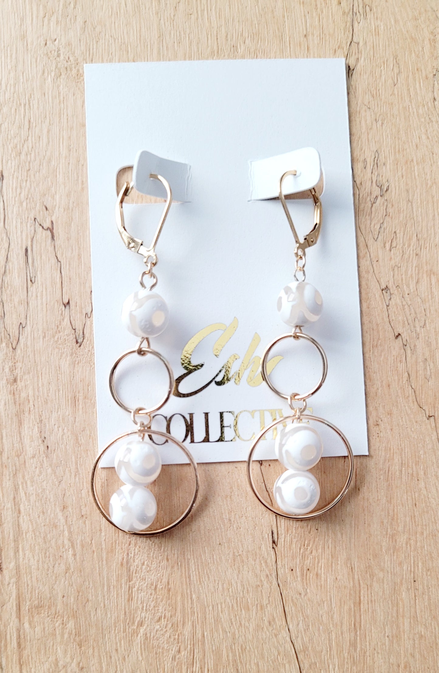 White and Gold Agate Earrings