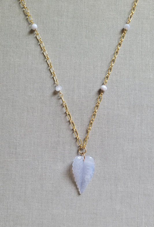 Blue Lace Agate Leaf Necklace