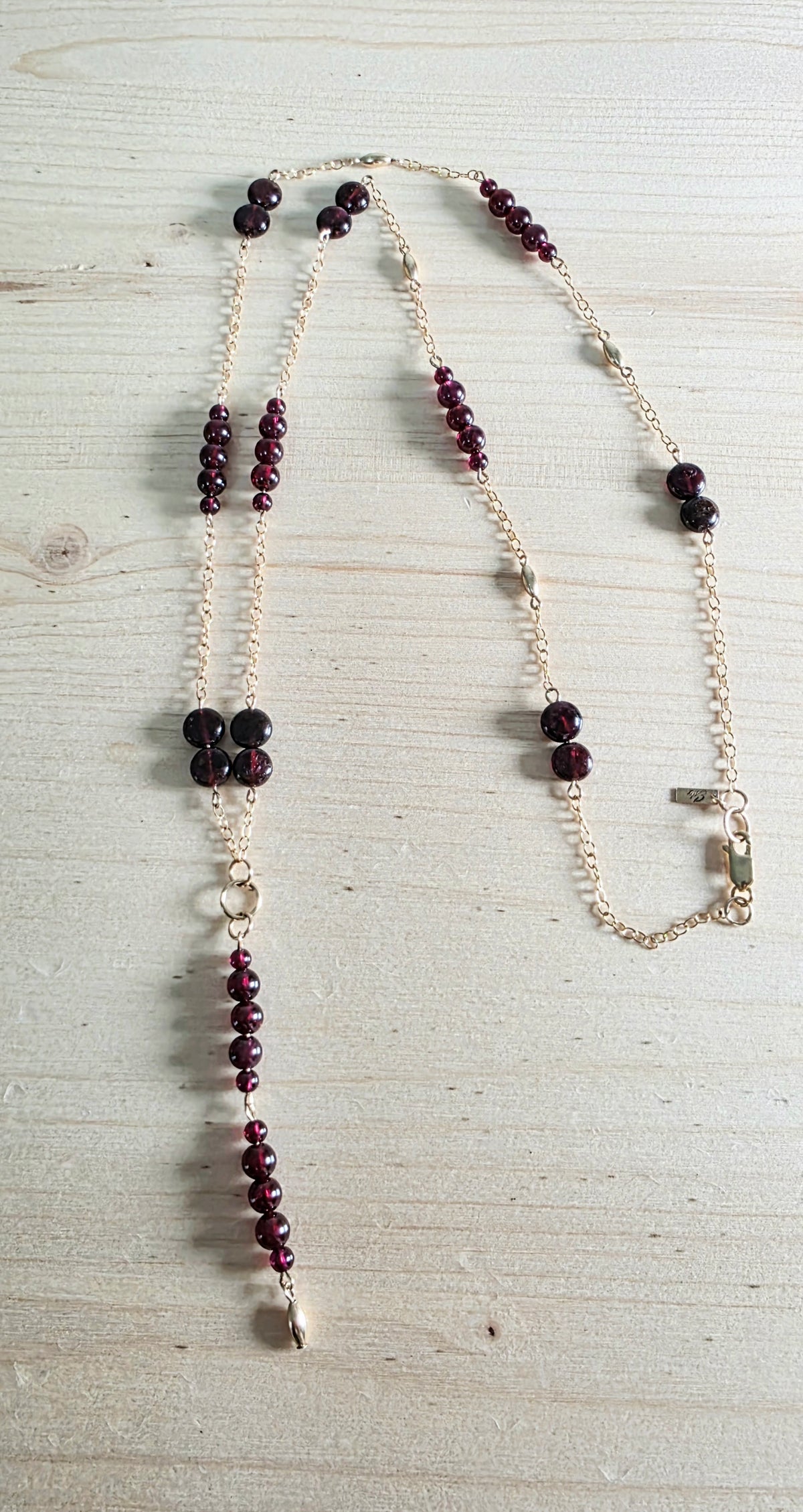 Garnet Mixed Bead Lariet Necklace