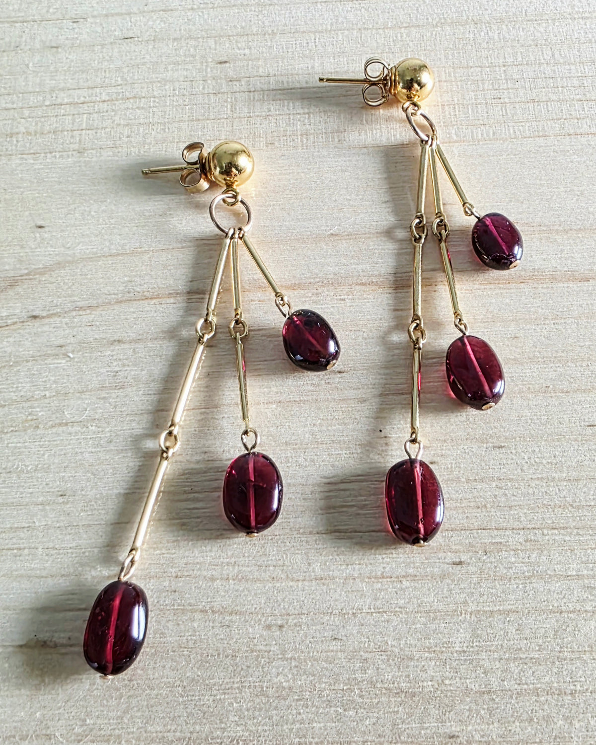 Garnet 3 Strand Earrings