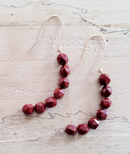 Dark Red Arc Earrings